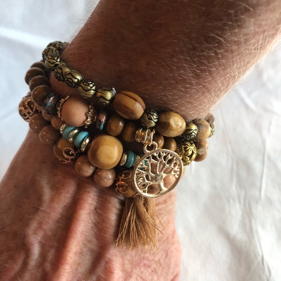 Four Wooden Beaded Hallow Tree Of Life Bracelets - Picture 6 of 8
